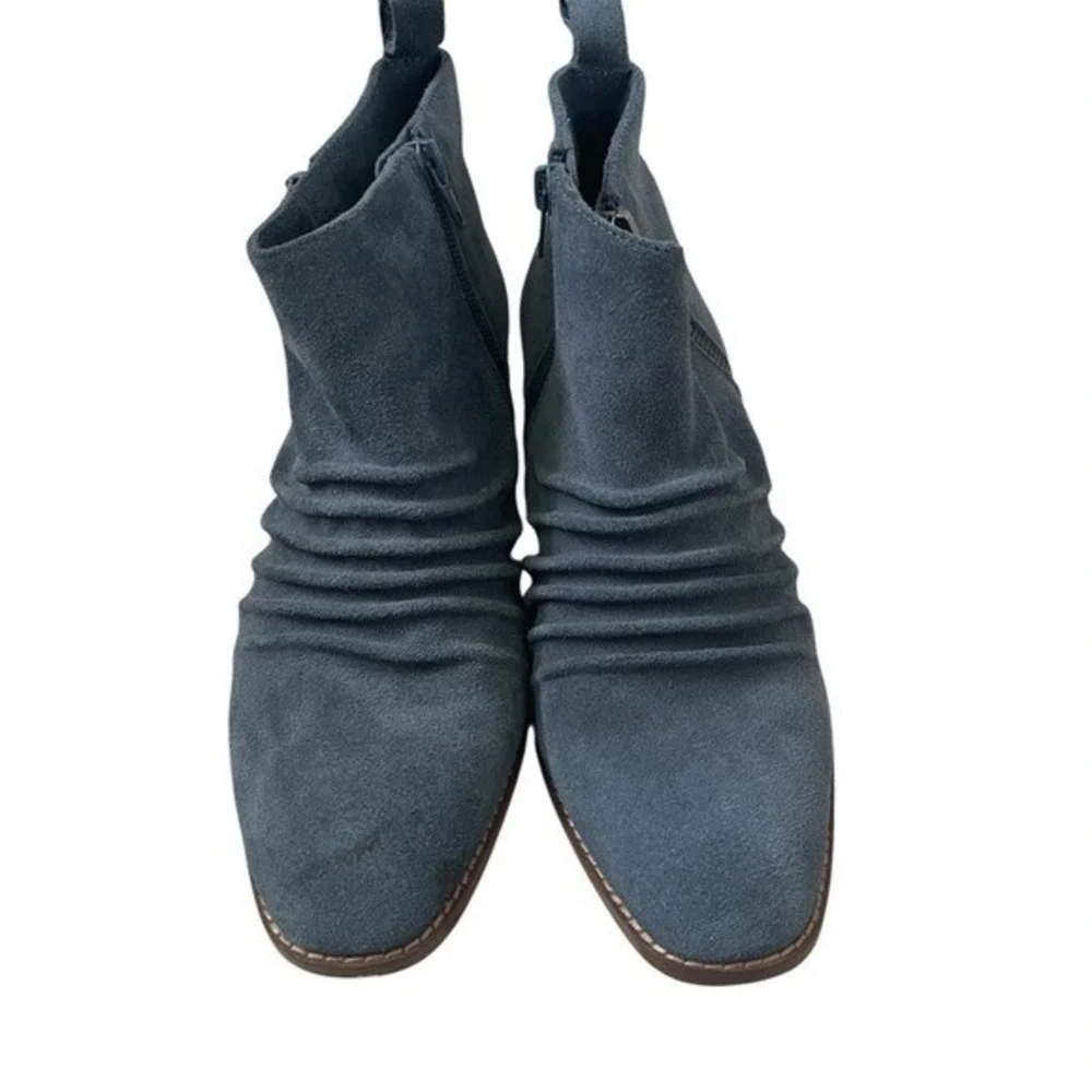 Blue Suede Ruched Ankle Boots Side Zip Block Heel Women‎ Shoes Size 7.5